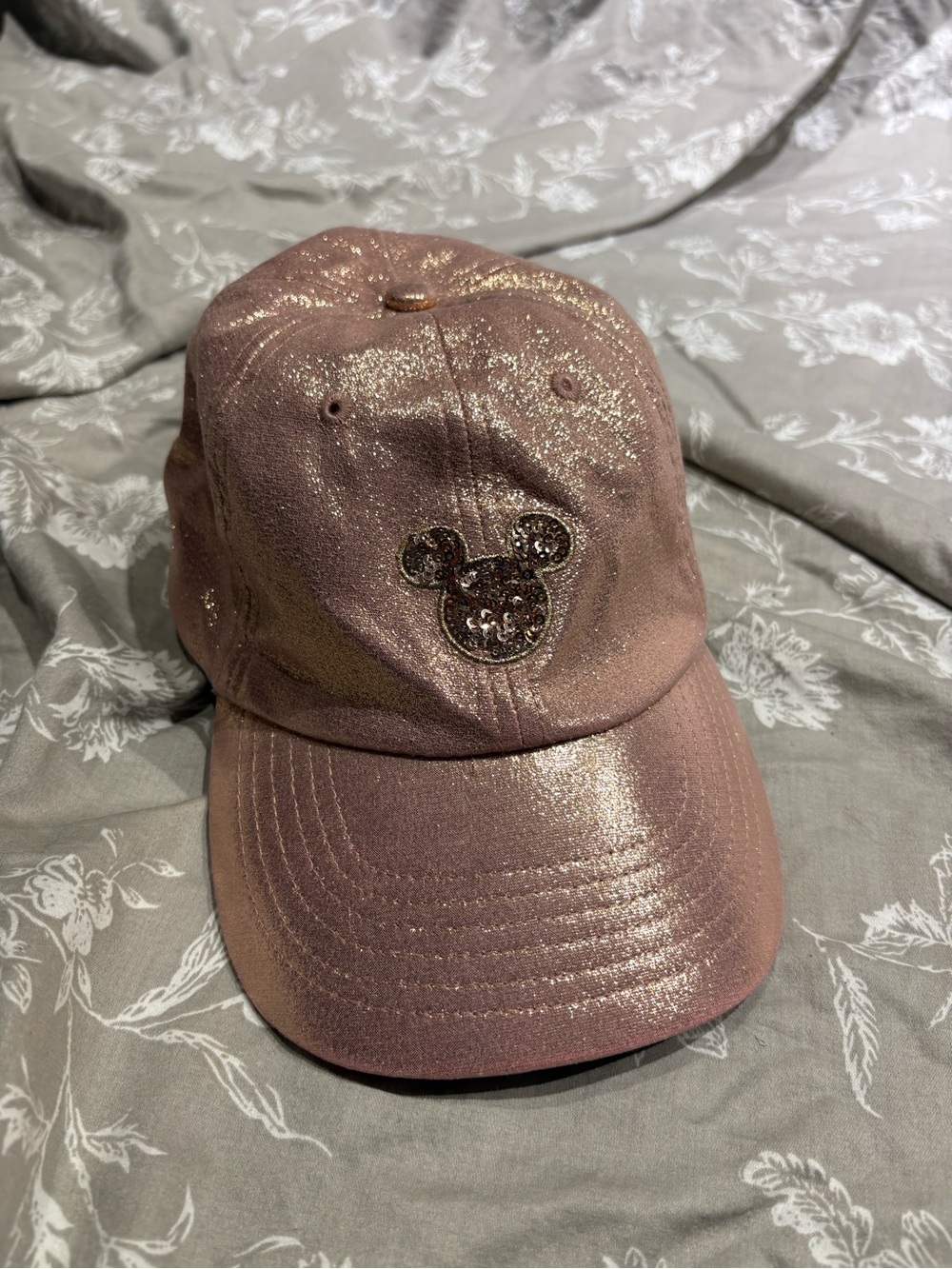 Disney sequin metallic rose gold sparkle baseball hat Mickey